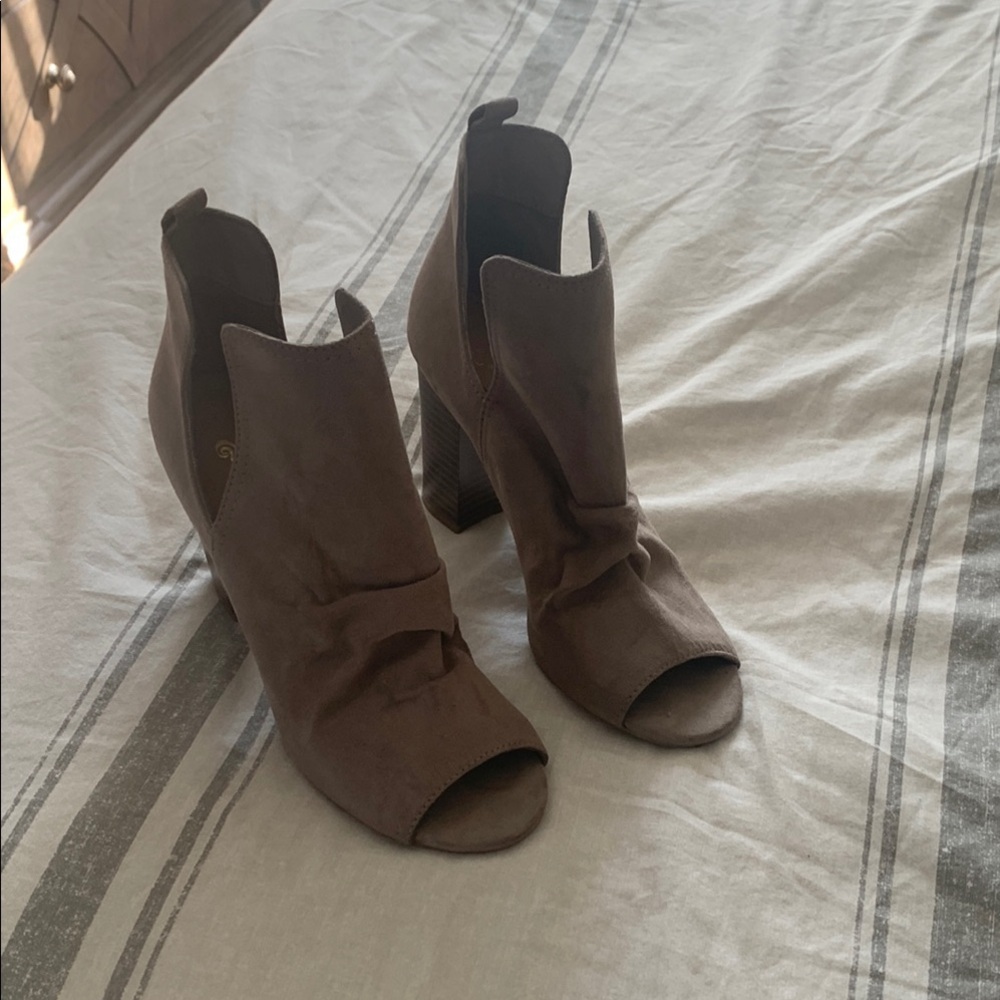 Taupe Peep-Toe Ankle Boots